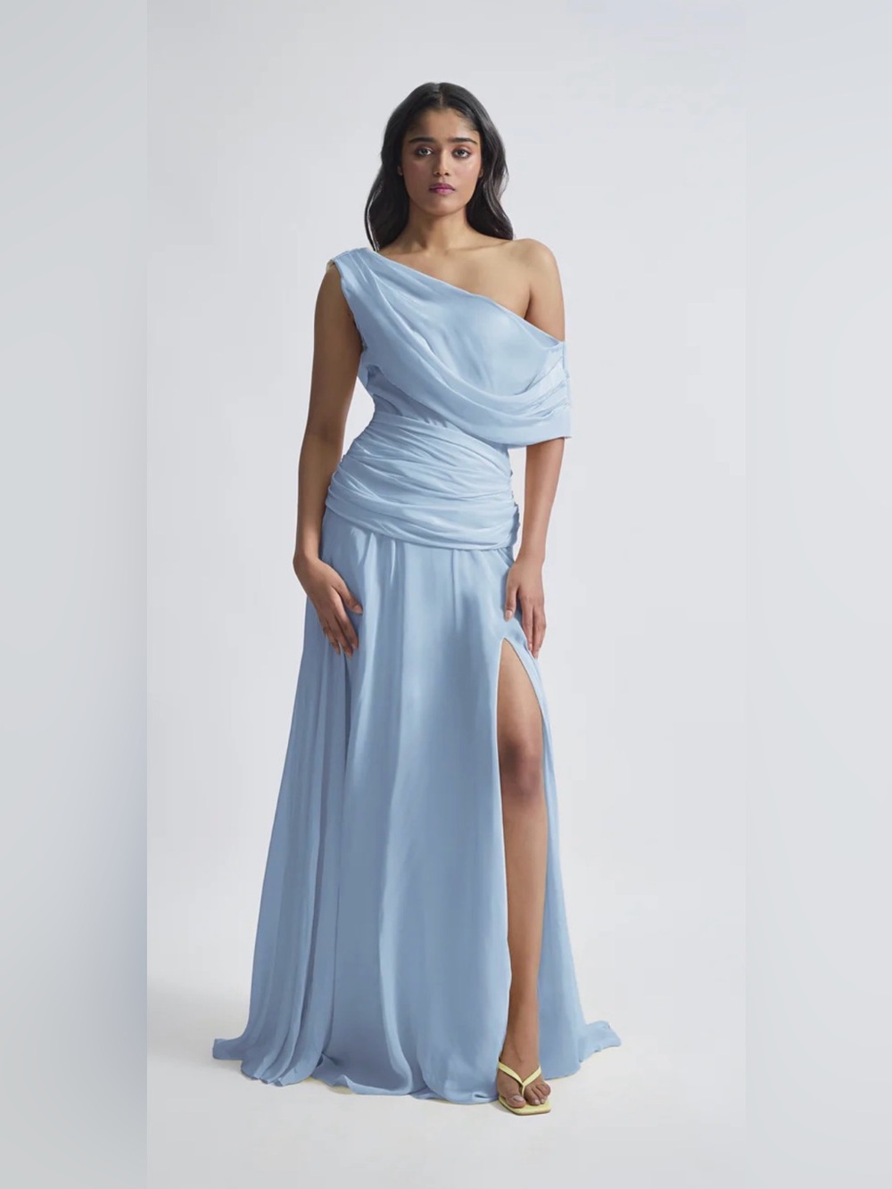 Deme by Gabriella “Gemma” Soft Blue One-Shoulder Evening Gown with High Slit